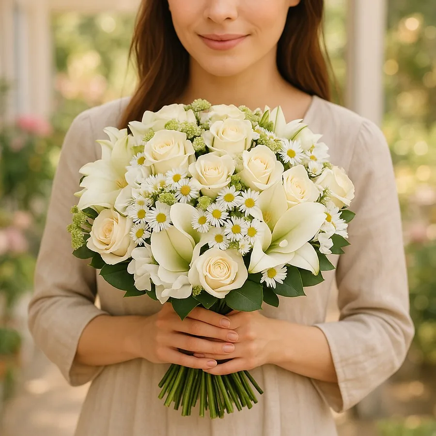 Weiß Rosen Lilie und Margeriten Strauß