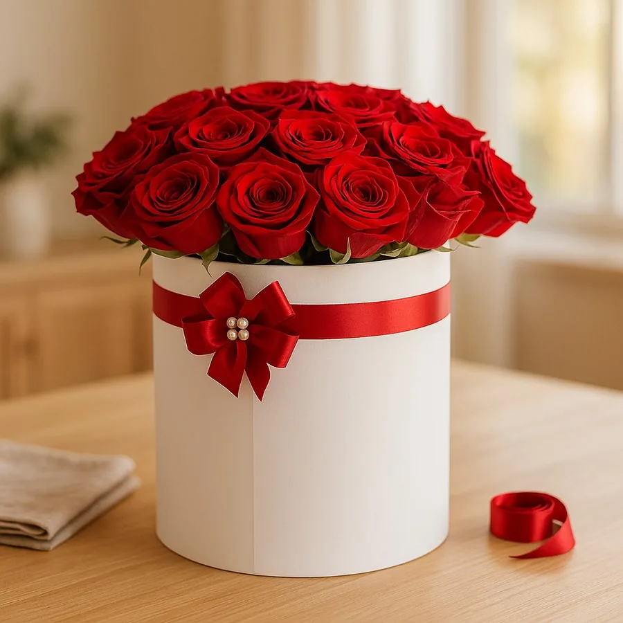 25 Rot Rosen in einer Weißen Box